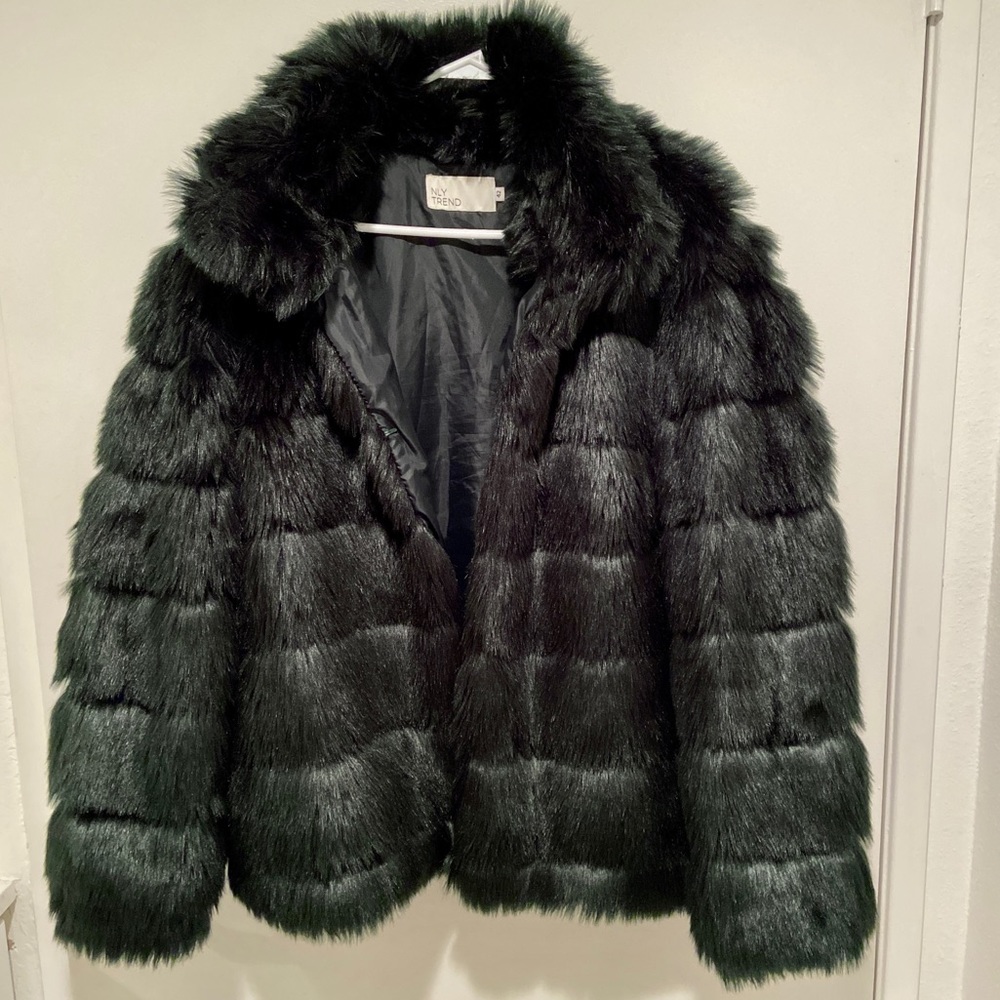 DARK GREEN FAUX FUR COAT - GREEN FAUX FUR JACKET - GLAMOROUS FAUX FUR JACKET